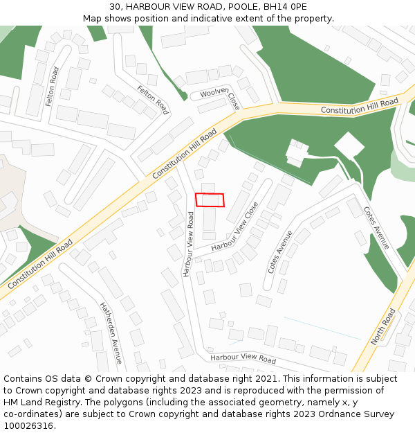 30, HARBOUR VIEW ROAD, POOLE, BH14 0PE: Location map and indicative extent of plot