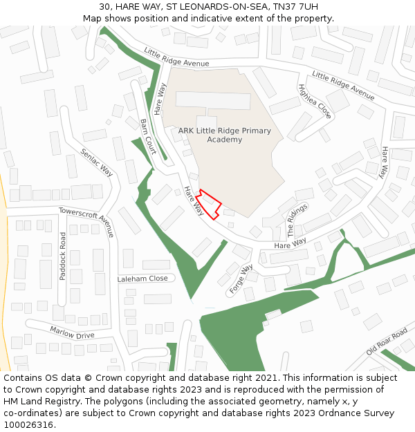 30, HARE WAY, ST LEONARDS-ON-SEA, TN37 7UH: Location map and indicative extent of plot