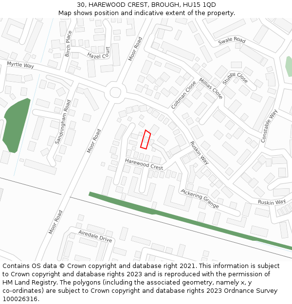 30, HAREWOOD CREST, BROUGH, HU15 1QD: Location map and indicative extent of plot