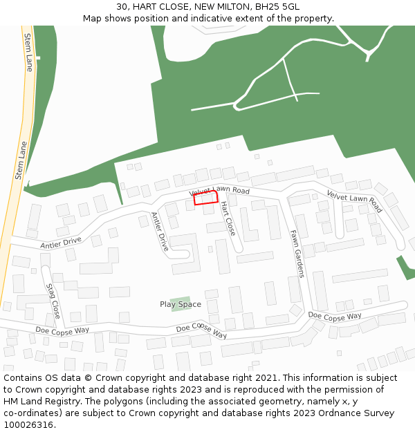 30, HART CLOSE, NEW MILTON, BH25 5GL: Location map and indicative extent of plot