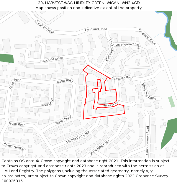 30, HARVEST WAY, HINDLEY GREEN, WIGAN, WN2 4GD: Location map and indicative extent of plot