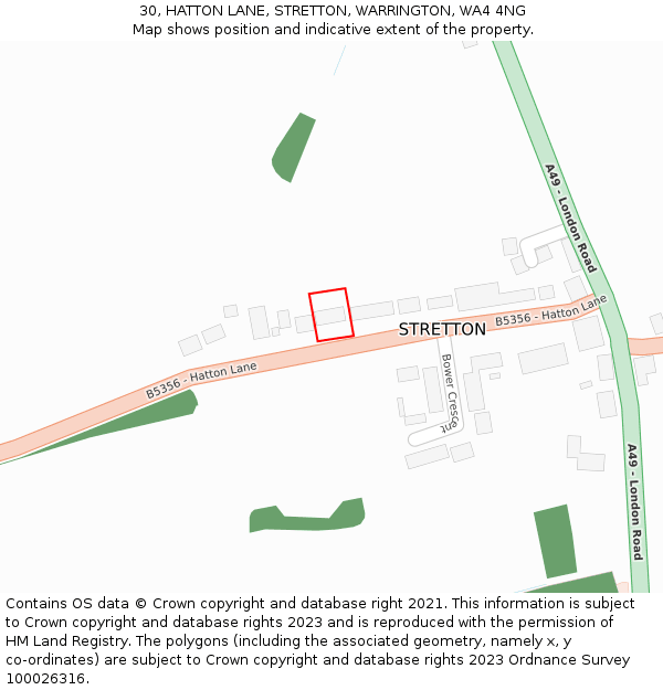 30, HATTON LANE, STRETTON, WARRINGTON, WA4 4NG: Location map and indicative extent of plot