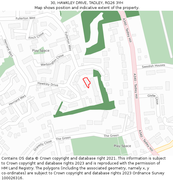 30, HAWKLEY DRIVE, TADLEY, RG26 3YH: Location map and indicative extent of plot