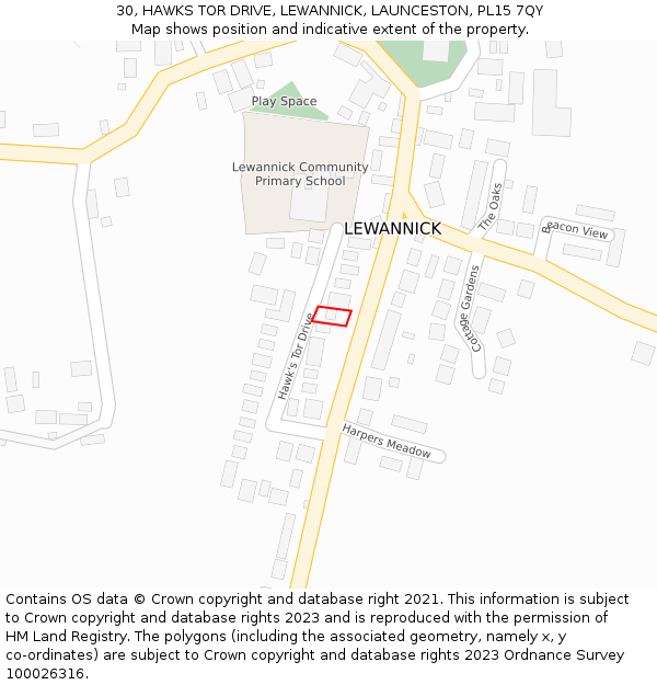 30, HAWKS TOR DRIVE, LEWANNICK, LAUNCESTON, PL15 7QY: Location map and indicative extent of plot