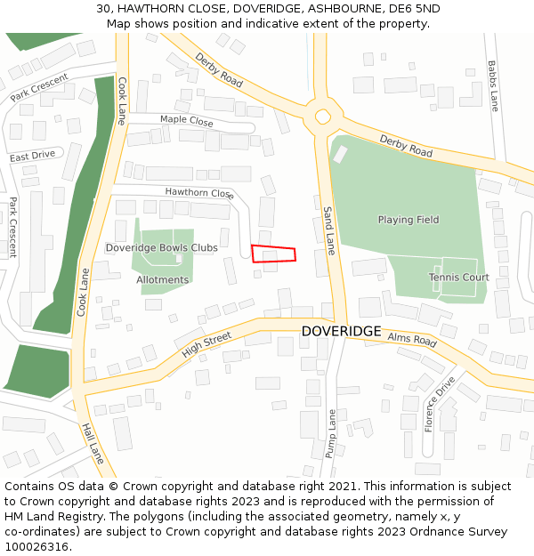 30, HAWTHORN CLOSE, DOVERIDGE, ASHBOURNE, DE6 5ND: Location map and indicative extent of plot