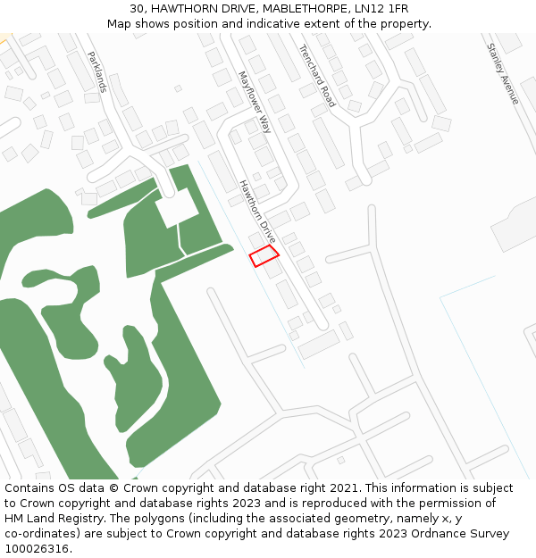 30, HAWTHORN DRIVE, MABLETHORPE, LN12 1FR: Location map and indicative extent of plot