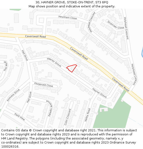 30, HAYNER GROVE, STOKE-ON-TRENT, ST3 6PQ: Location map and indicative extent of plot