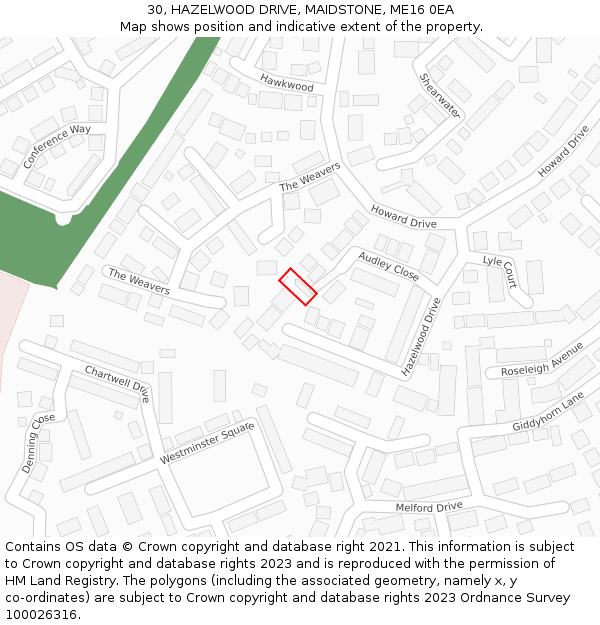 30, HAZELWOOD DRIVE, MAIDSTONE, ME16 0EA: Location map and indicative extent of plot