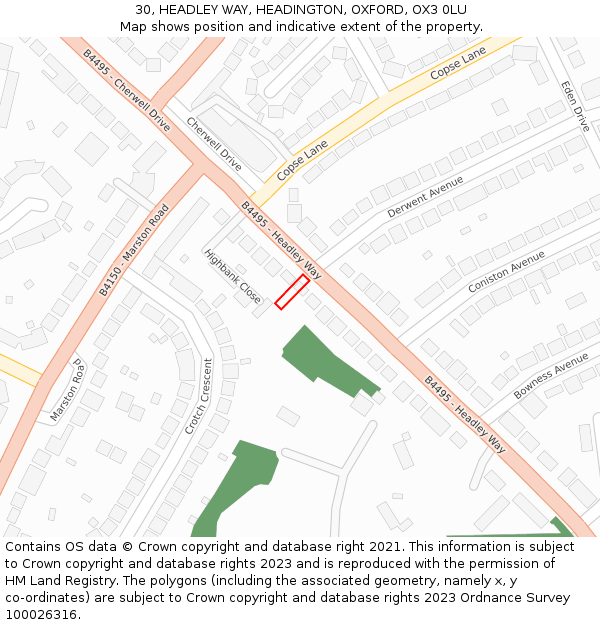 30, HEADLEY WAY, HEADINGTON, OXFORD, OX3 0LU: Location map and indicative extent of plot