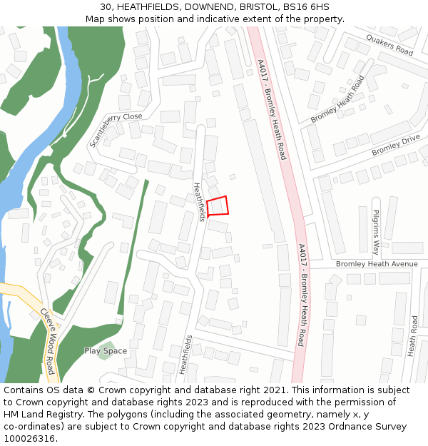 30, HEATHFIELDS, DOWNEND, BRISTOL, BS16 6HS: Location map and indicative extent of plot