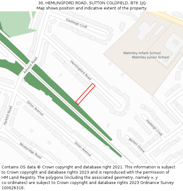 30, HEMLINGFORD ROAD, SUTTON COLDFIELD, B76 1JQ: Location map and indicative extent of plot