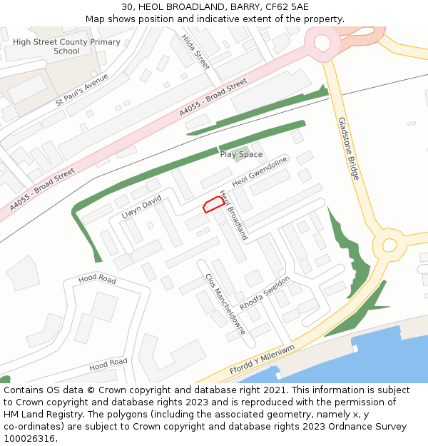 30, HEOL BROADLAND, BARRY, CF62 5AE: Location map and indicative extent of plot