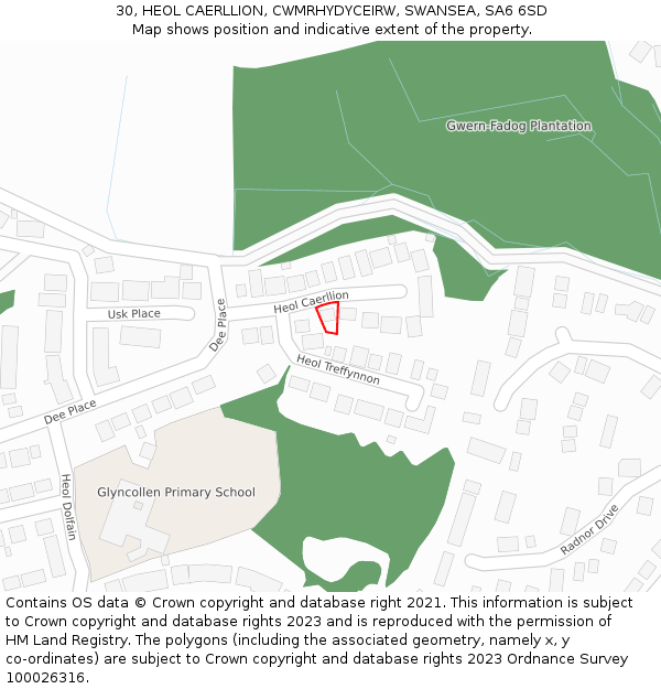 30, HEOL CAERLLION, CWMRHYDYCEIRW, SWANSEA, SA6 6SD: Location map and indicative extent of plot