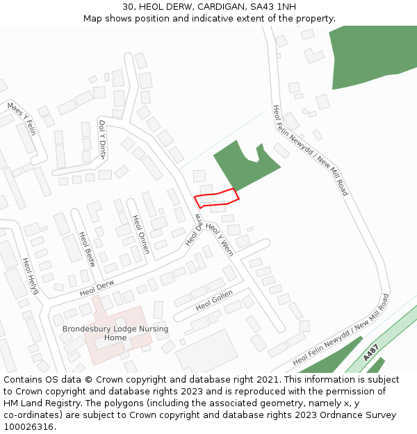 30, HEOL DERW, CARDIGAN, SA43 1NH: Location map and indicative extent of plot