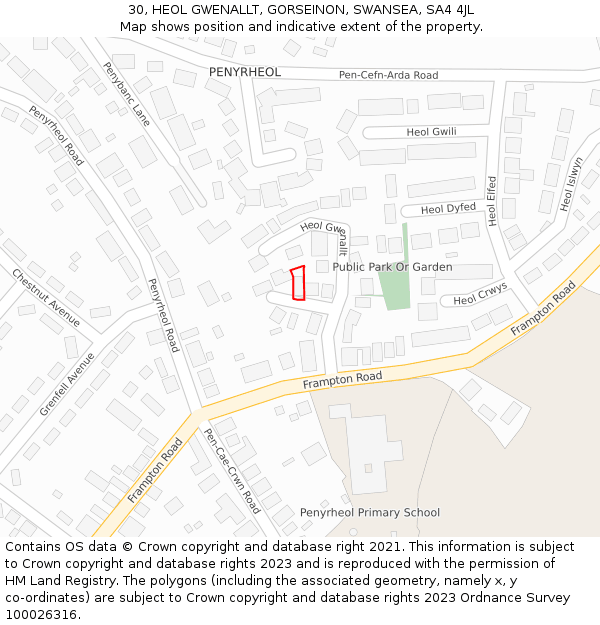 30, HEOL GWENALLT, GORSEINON, SWANSEA, SA4 4JL: Location map and indicative extent of plot