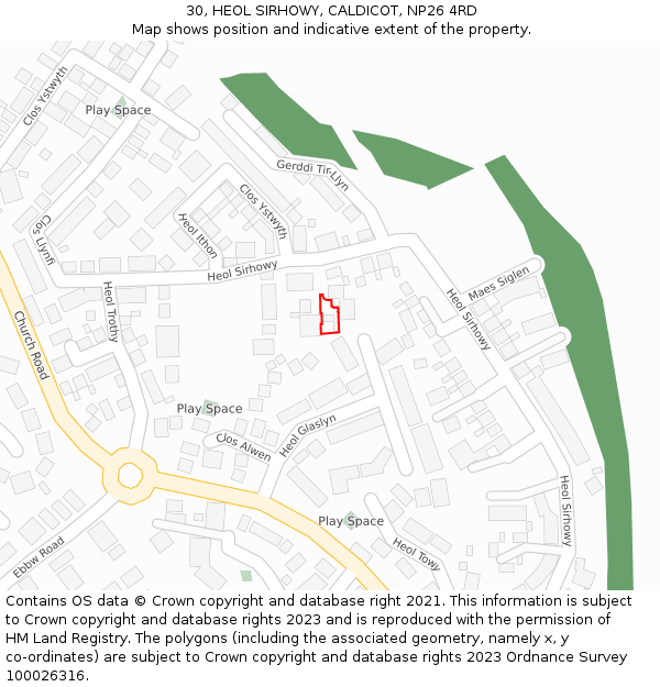 30, HEOL SIRHOWY, CALDICOT, NP26 4RD: Location map and indicative extent of plot