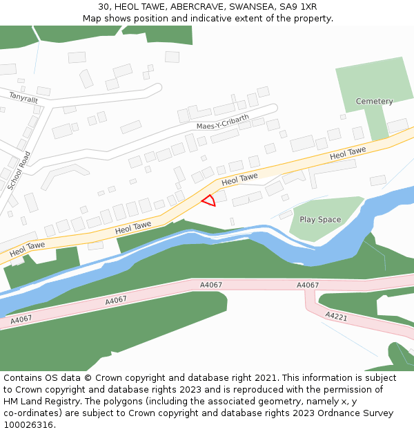 30, HEOL TAWE, ABERCRAVE, SWANSEA, SA9 1XR: Location map and indicative extent of plot