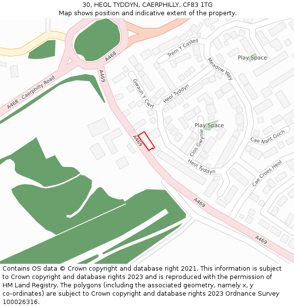 30, HEOL TYDDYN, CAERPHILLY, CF83 1TG: Location map and indicative extent of plot