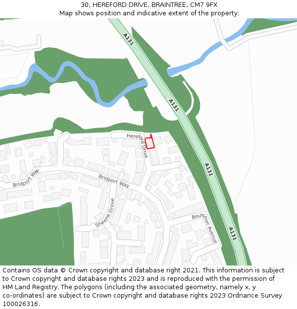 30, HEREFORD DRIVE, BRAINTREE, CM7 9FX: Location map and indicative extent of plot