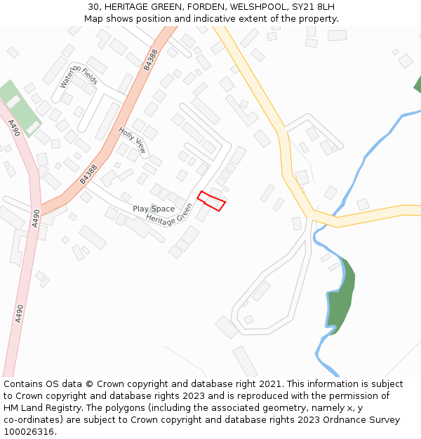 30, HERITAGE GREEN, FORDEN, WELSHPOOL, SY21 8LH: Location map and indicative extent of plot