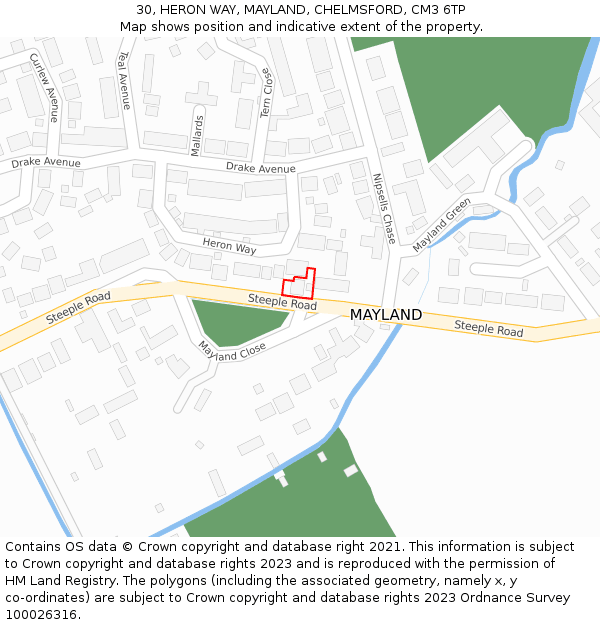 30, HERON WAY, MAYLAND, CHELMSFORD, CM3 6TP: Location map and indicative extent of plot