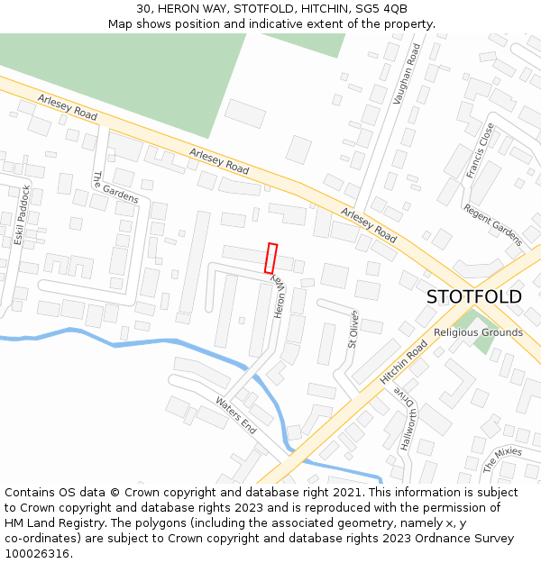 30, HERON WAY, STOTFOLD, HITCHIN, SG5 4QB: Location map and indicative extent of plot