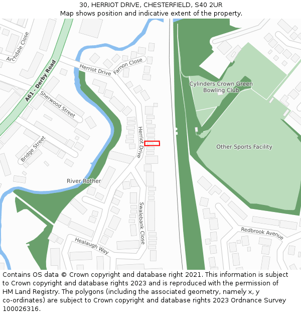 30, HERRIOT DRIVE, CHESTERFIELD, S40 2UR: Location map and indicative extent of plot