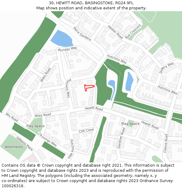 30, HEWITT ROAD, BASINGSTOKE, RG24 9FL: Location map and indicative extent of plot