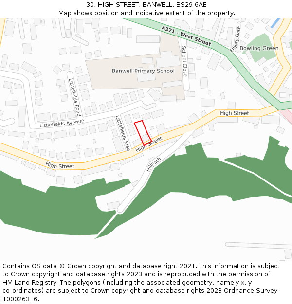 30, HIGH STREET, BANWELL, BS29 6AE: Location map and indicative extent of plot