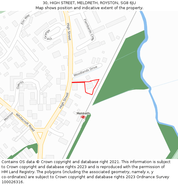 30, HIGH STREET, MELDRETH, ROYSTON, SG8 6JU: Location map and indicative extent of plot