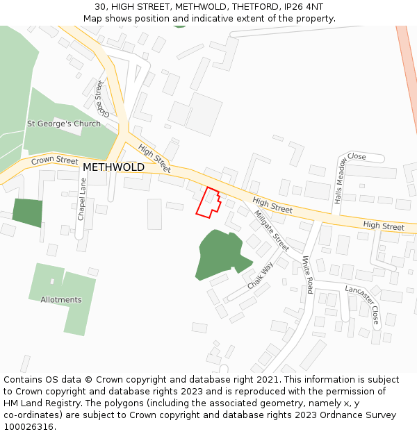 30, HIGH STREET, METHWOLD, THETFORD, IP26 4NT: Location map and indicative extent of plot