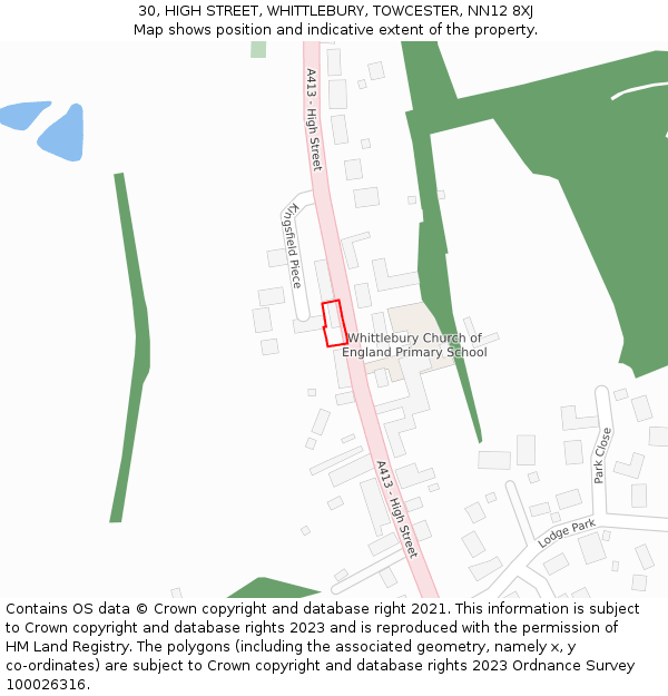 30, HIGH STREET, WHITTLEBURY, TOWCESTER, NN12 8XJ: Location map and indicative extent of plot