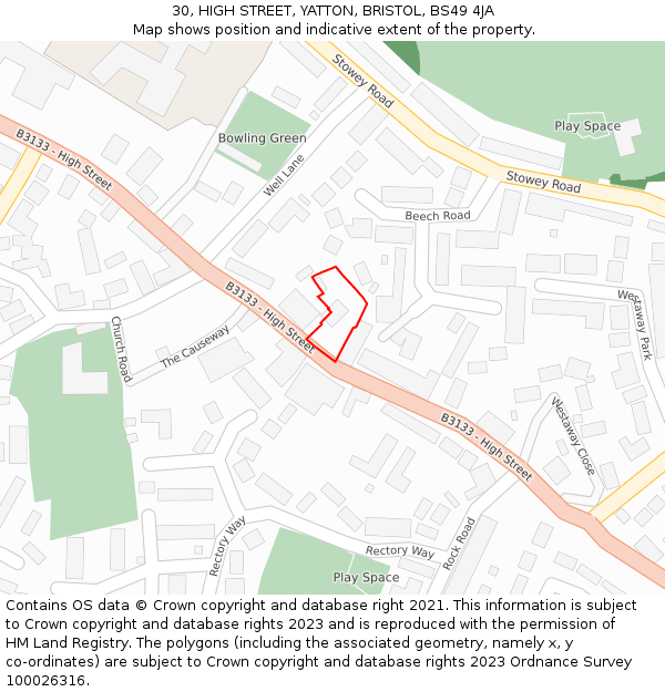 30, HIGH STREET, YATTON, BRISTOL, BS49 4JA: Location map and indicative extent of plot