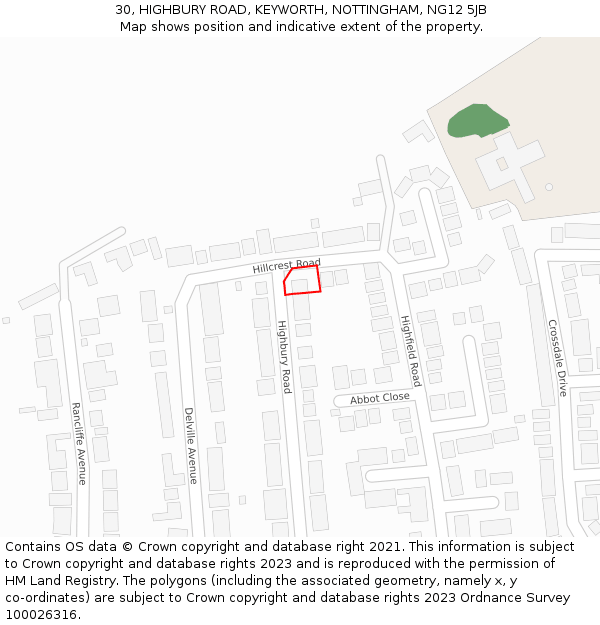 30, HIGHBURY ROAD, KEYWORTH, NOTTINGHAM, NG12 5JB: Location map and indicative extent of plot