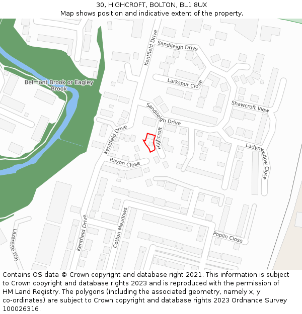 30, HIGHCROFT, BOLTON, BL1 8UX: Location map and indicative extent of plot