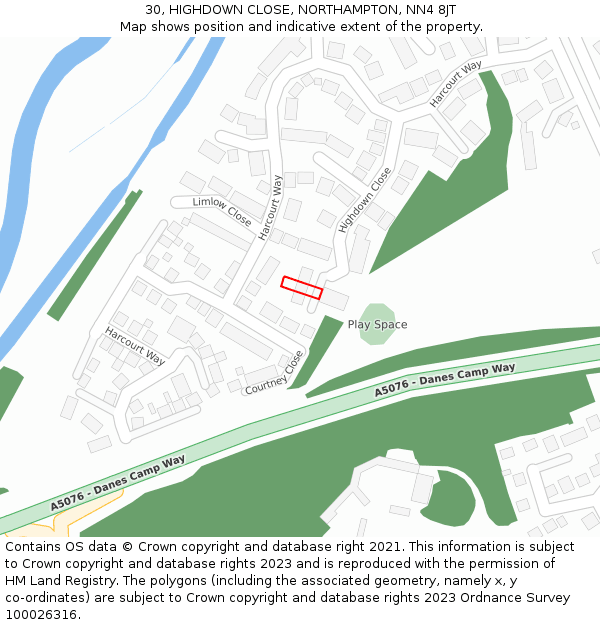 30, HIGHDOWN CLOSE, NORTHAMPTON, NN4 8JT: Location map and indicative extent of plot