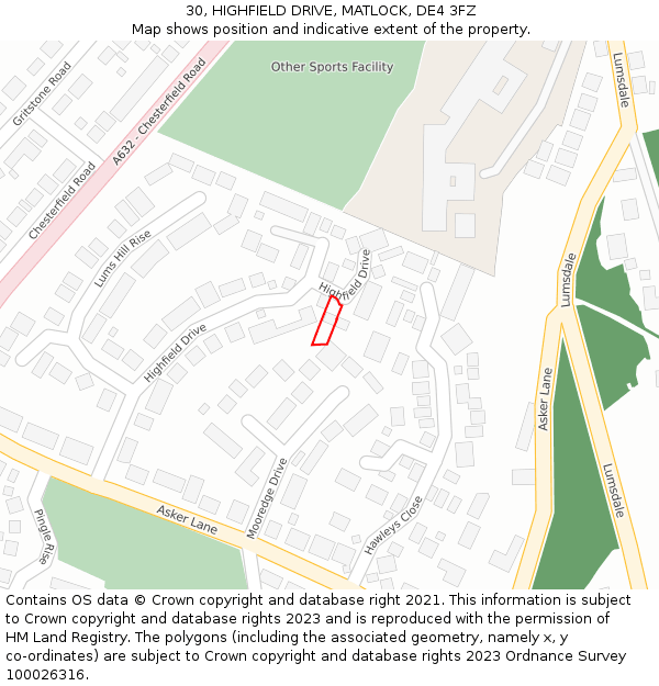 30, HIGHFIELD DRIVE, MATLOCK, DE4 3FZ: Location map and indicative extent of plot