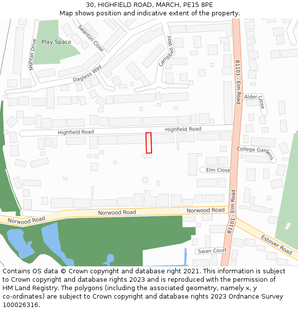 30, HIGHFIELD ROAD, MARCH, PE15 8PE: Location map and indicative extent of plot