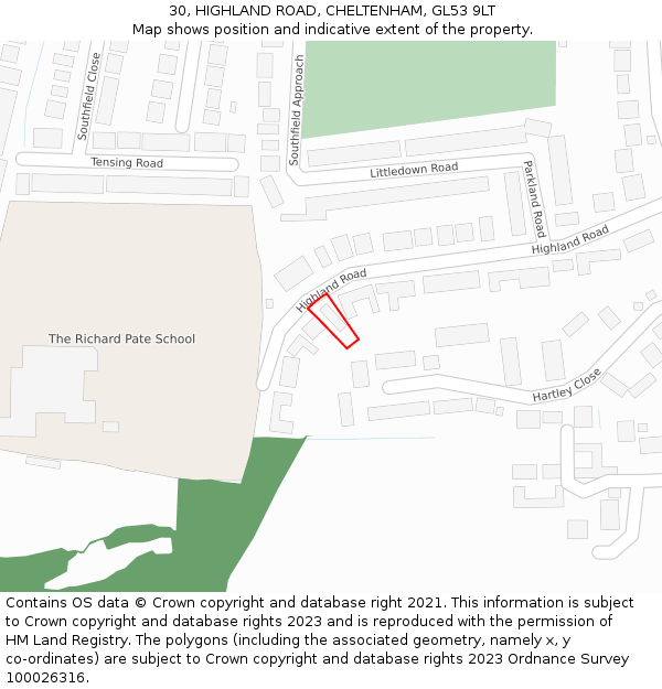 30, HIGHLAND ROAD, CHELTENHAM, GL53 9LT: Location map and indicative extent of plot