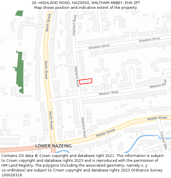 30, HIGHLAND ROAD, NAZEING, WALTHAM ABBEY, EN9 2PT: Location map and indicative extent of plot
