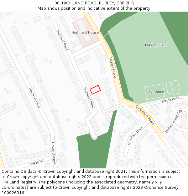 30, HIGHLAND ROAD, PURLEY, CR8 2HS: Location map and indicative extent of plot