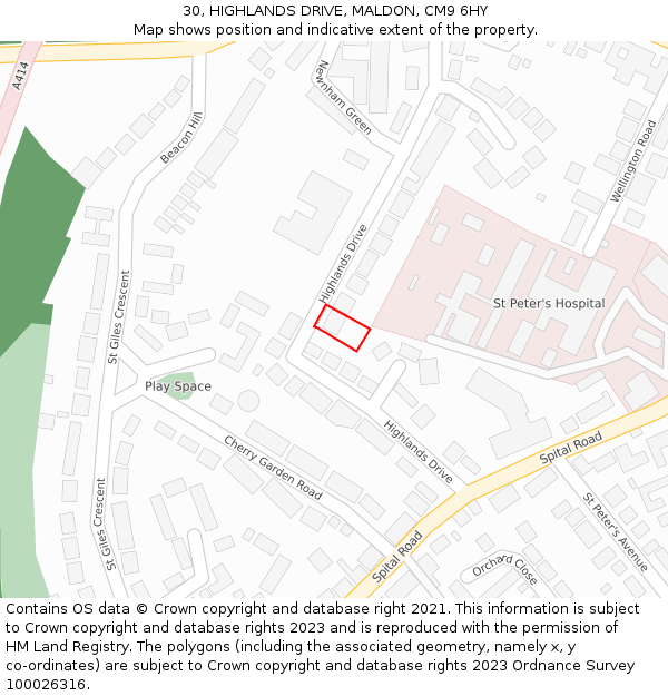 30, HIGHLANDS DRIVE, MALDON, CM9 6HY: Location map and indicative extent of plot