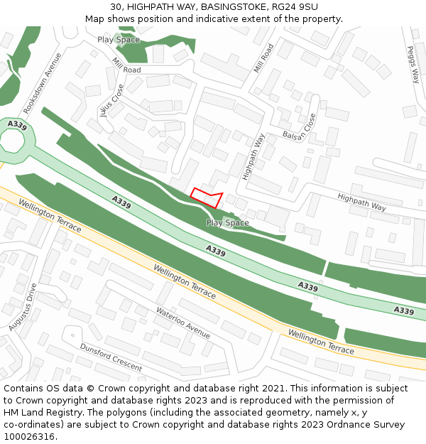 30, HIGHPATH WAY, BASINGSTOKE, RG24 9SU: Location map and indicative extent of plot