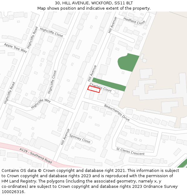 30, HILL AVENUE, WICKFORD, SS11 8LT: Location map and indicative extent of plot