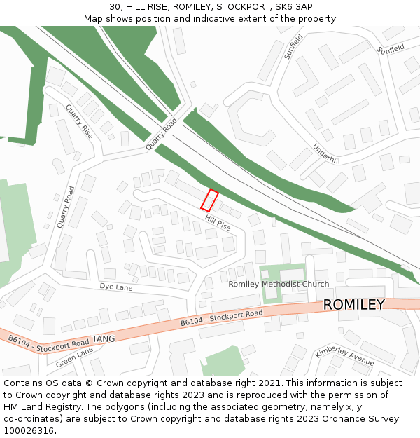 30, HILL RISE, ROMILEY, STOCKPORT, SK6 3AP: Location map and indicative extent of plot