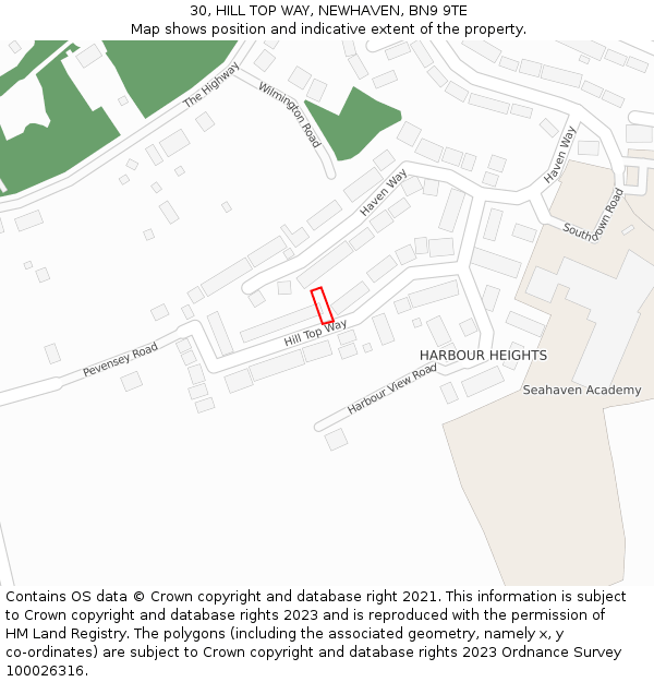 30, HILL TOP WAY, NEWHAVEN, BN9 9TE: Location map and indicative extent of plot