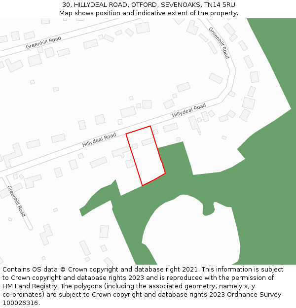 30, HILLYDEAL ROAD, OTFORD, SEVENOAKS, TN14 5RU: Location map and indicative extent of plot