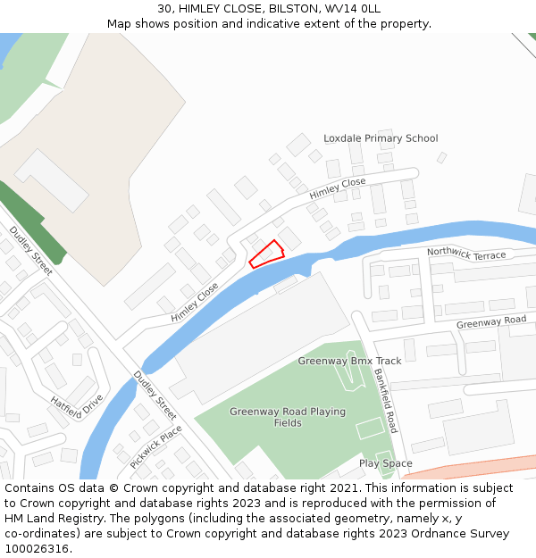 30, HIMLEY CLOSE, BILSTON, WV14 0LL: Location map and indicative extent of plot