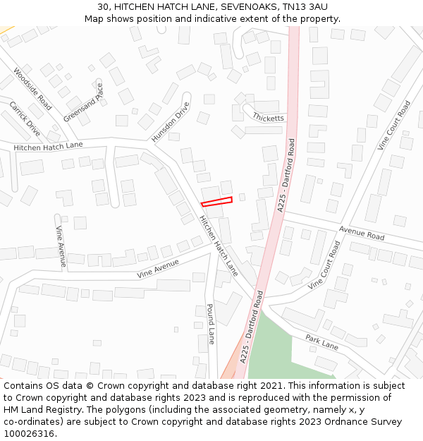 30, HITCHEN HATCH LANE, SEVENOAKS, TN13 3AU: Location map and indicative extent of plot