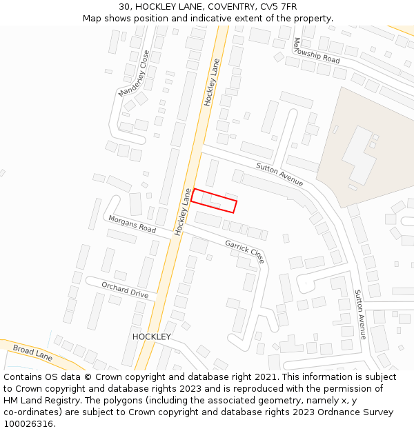 30, HOCKLEY LANE, COVENTRY, CV5 7FR: Location map and indicative extent of plot